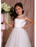 Ivory Heart Print Tulle Pearl Embellished Flower Girl Dress